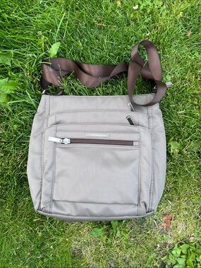 Hedgren Light Taupe Crossbody Bag with Brown Strap